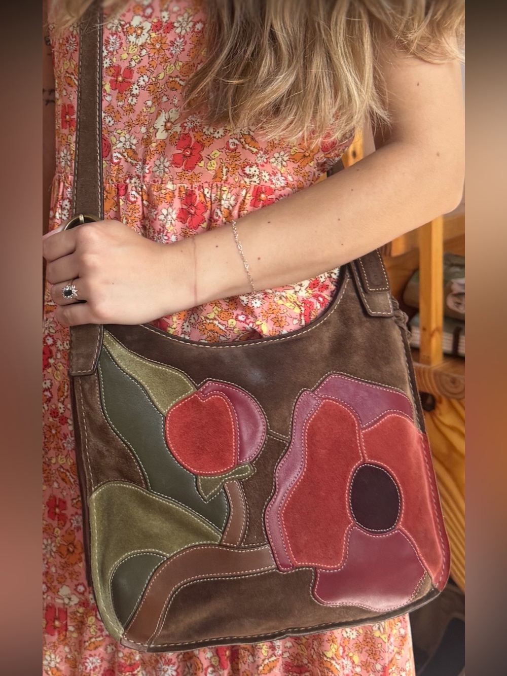 RARE Vintage Coach Poppy For Peace Suede Fringe Crossbody Bag